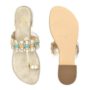 Women Stylish Golden Glam Jeweled Flats (W-VI-23-GOLD)