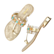 Women Stylish Golden Glam Jeweled Flats (W-VI-23-GOLD)