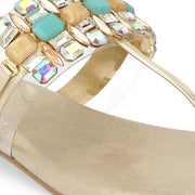 Women Stylish Golden Glam Jeweled Flats (W-VI-23-GOLD)