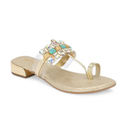 Women Stylish Golden Glam Jeweled Flats (W-VI-23-GOLD)