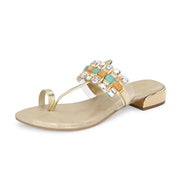 Women Stylish Golden Glam Jeweled Flats (W-VI-23-GOLD)