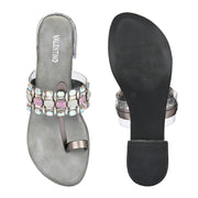 Women Stylish Grey Jeweled Flats (W-VI-23-GREY)