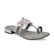 Women Stylish Grey Jeweled Flats (W-VI-23-GREY)