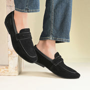 Men Premium Suede Leather Penny Loafers (WalkFree-31-Black)