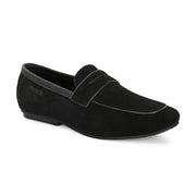 Men Premium Suede Leather Penny Loafers (WalkFree-31-Black)