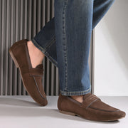 Men Premium Suede Leather Penny Loafers (WalkFree-31-Brown)