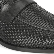 Men Premium Woven Leather Party Penny Loafers (Winston-10-Black)