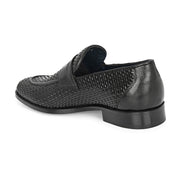 Men Premium Woven Leather Party Penny Loafers (Winston-10-Black)