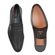 Men Premium Woven Leather Party Penny Loafers (Winston-10-Black)