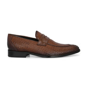 Men Premium Woven Leather Party Penny Loafers (Winston-10-Tan)