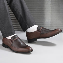 Men Premium Leather Slip On Shoes (Winston-20-Brown)