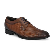Men Premium Woven Leather Lace Up Party Shoes (Winston-55-Tan)