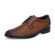 Men Premium Woven Leather Lace Up Party Shoes (Winston-55-Tan)