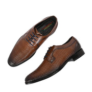 Men Premium Woven Leather Lace Up Party Shoes (Winston-55-Tan)