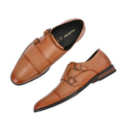 Men Premium Leather Double Monk Strap Formal Partywear Shoes (Winston-80-Tan)