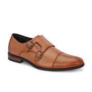Men Premium Leather Double Monk Strap Formal Partywear Shoes (Winston-80-Tan)