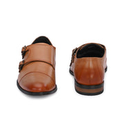 Men Premium Leather Double Monk Strap Formal Partywear Shoes (Winston-80-Tan)