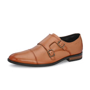 Men Premium Leather Double Monk Strap Formal Partywear Shoes (Winston-80-Tan)