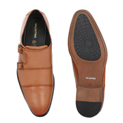 Men Premium Leather Double Monk Strap Formal Partywear Shoes (Winston-80-Tan)