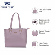 West Port Premium Tote Handbag for Women (WP-ELAN-PEACH)