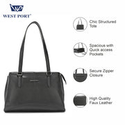 West Port Premium Tote Handbag for Women (WP-URBAN-GRACE-BLACK)