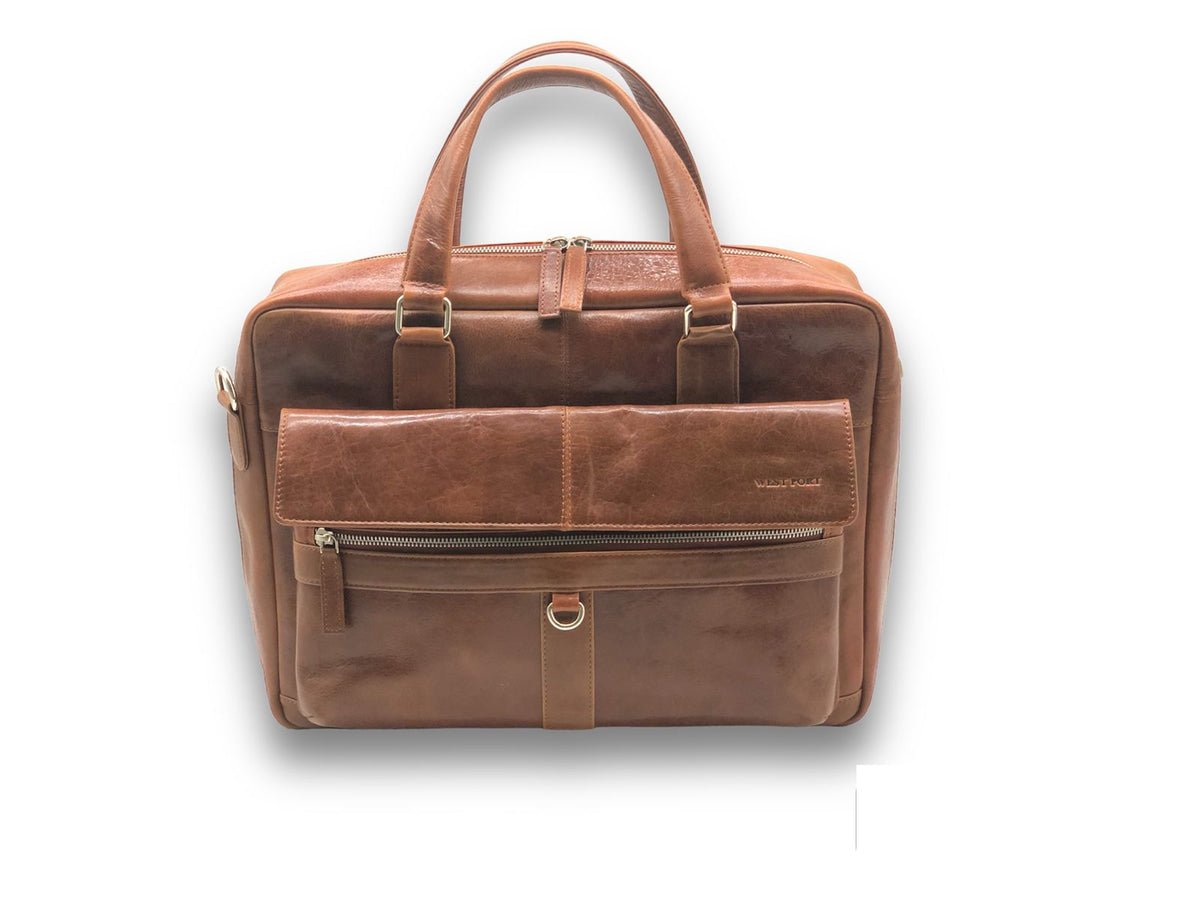 West Port Premium Leather Laptop Bag (M-BG-ISC-02-TAN)