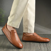 Men Premium Leather Slip-On Formal Shoes (Yoga-05-Tan)