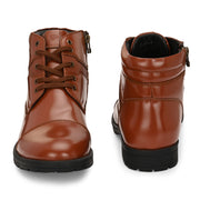 Men Premium Leather Police Lace-Up Ankle Boots with Side Zipper (Global-86-Tan)