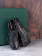 Men Premium Leather Black Lace-Up Formal Derby Shoes (Pluto-55)