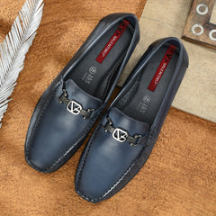 Men Premium Leather Blue Slip on Loafer (V-Krebs-11)