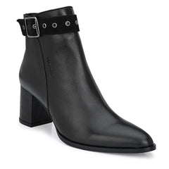 W-GRACIOUS-05 WOMENS BOOT LEATHER BLACK CASUAL ANKLE ZIPPER