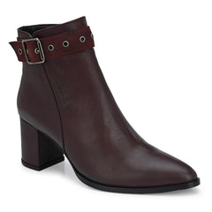 W-GRACIOUS-05 WOMEN LEATHER BORDO CASUAL BOOT ANKLE ZIPPER