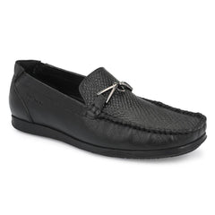 Men Premium Leather Black Slip On Loafer (V-Krebs-41)