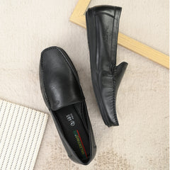 Men Premium Leather Black Slip On Loafer (V-Krebs-01)