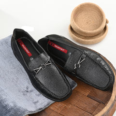 Men Premium Leather Black Slip On Loafer (V-Krebs-41)