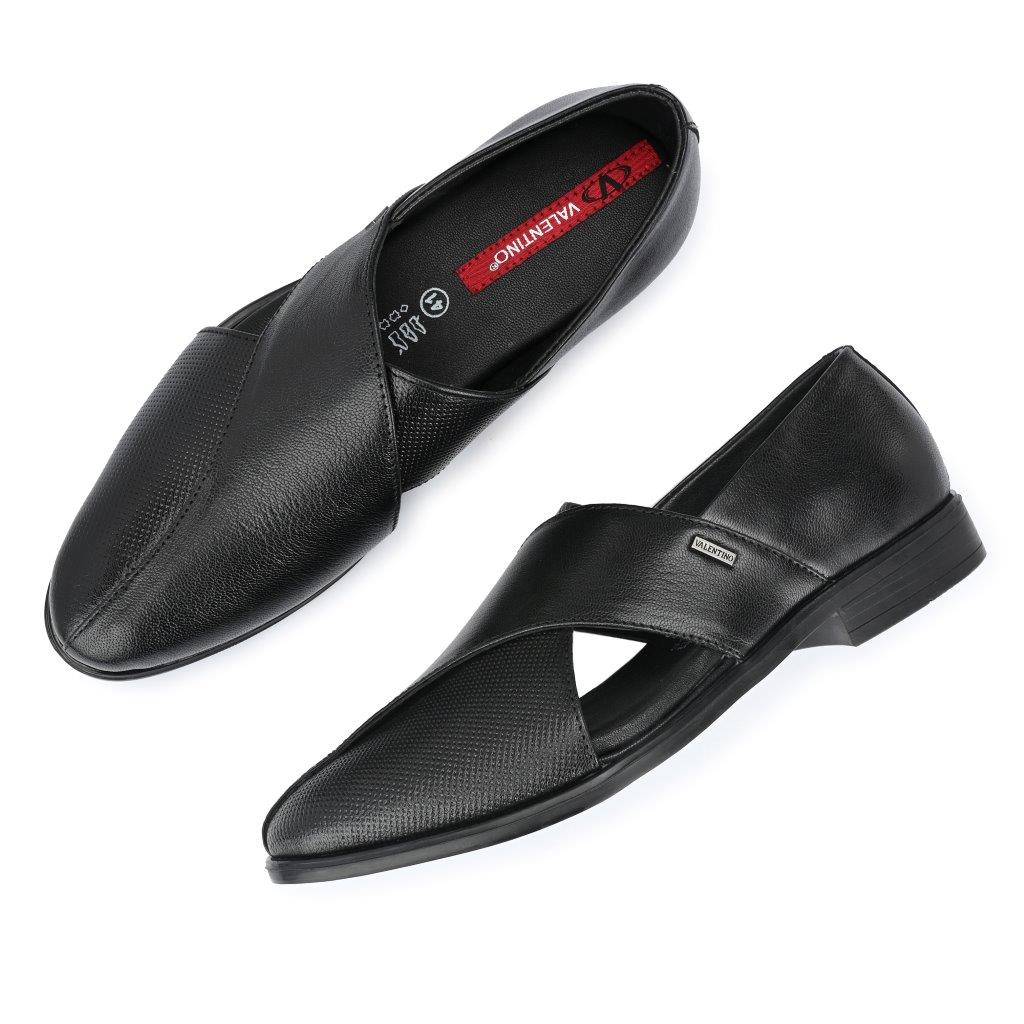 FLIGHT-21 MEN LEATHER BLACK CASUAL SLIP ON