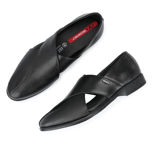 FLIGHT-21 MEN LEATHER BLACK CASUAL SLIP ON