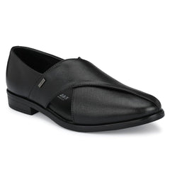 Men Premium Leather Black Slip On Ethnic Shoe (Flight-21)