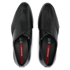 FLIGHT-21 MEN LEATHER BLACK CASUAL SLIP ON