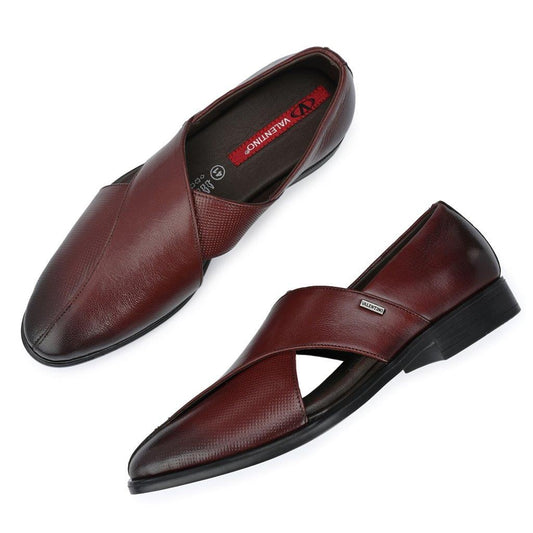 Men Premium Leather Bordo Slip On Ethnic Shoe (Flight-21)