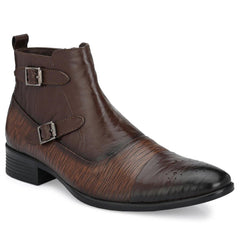 Men Premium Leather Brown Zipper Boots (Indus-77)